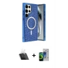 MARSİLYAN™- Galaxy S23 Ultra Kılıf Eksen Çizgi - Siyah Durable Full Glue Curved Cam + Şeffaf Kamera Lens Koruma Cam