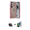 MARSİLYAN™- Galaxy S23 Ultra Kılıf Eksen Çizgi - Siyah Durable Full Glue Curved Cam + Şeffaf Kamera Lens Koruma Cam