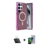 MARSİLYAN™- Galaxy S23 Ultra Kılıf Eksen Çizgi - Siyah Durable Full Glue Curved Cam + Şeffaf Kamera Lens Koruma Cam