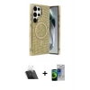 MARSİLYAN™- Galaxy S23 Ultra Kılıf Eksen Çizgi - Siyah Durable Full Glue Curved Cam + Şeffaf Kamera Lens Koruma Cam