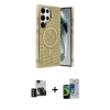 MARSİLYAN™- Galaxy S23 Ultra Kılıf Eksen Çizgi - Siyah Durable Full Glue Curved Cam + PVD Metal Kamera Lens - SH