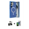 MARSİLYAN™- Galaxy S23 Ultra Kılıf Eksen Çizgi - Siyah Durable Full Glue Curved Cam + PVD Metal Kamera Lens - SH