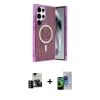 MARSİLYAN™- Galaxy S23 Ultra Kılıf Eksen Çizgi - Siyah Durable Full Glue Curved Cam + PVD Metal Kamera Lens - SH