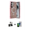 MARSİLYAN™- Galaxy S23 Ultra Kılıf Eksen Çizgi - Siyah Durable Full Glue Curved Cam + PVD Metal Kamera Lens - SH