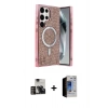 MARSİLYAN™- Galaxy S23 Ultra Kılıf Eksen Çizgi - Siyah Durable Full Glue Curved Hayalet Cam + PVD Metal Kamera Lens - GD