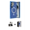 MARSİLYAN™- Galaxy S23 Ultra Kılıf Eksen Çizgi - Siyah Durable Full Glue Curved Hayalet Cam + PVD Metal Kamera Lens - GD