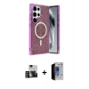 MARSİLYAN™- Galaxy S23 Ultra Kılıf Eksen Çizgi - Siyah Durable Full Glue Curved Hayalet Cam + PVD Metal Kamera Lens - GD