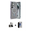 MARSİLYAN™- Galaxy S23 Ultra Kılıf Eksen Çizgi - Siyah Durable Full Glue Curved Hayalet Cam + PVD Metal Kamera Lens - GD