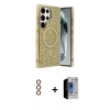 MARSİLYAN™- Galaxy S23 Ultra Kılıf Eksen Çizgi - Siyah Durable Full Glue Curved Hayalet Cam + Metal Kamera Lens - KI