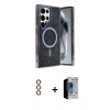 MARSİLYAN™- Galaxy S23 Ultra Kılıf Eksen Çizgi - Siyah Durable Full Glue Curved Hayalet Cam + Metal Kamera Lens - KI