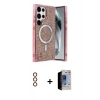MARSİLYAN™- Galaxy S23 Ultra Kılıf Eksen Çizgi - Siyah Durable Full Glue Curved Hayalet Cam + Metal Kamera Lens - KI