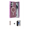 MARSİLYAN™- Galaxy S23 Ultra Kılıf Eksen Çizgi - Siyah Durable Full Glue Curved Hayalet Cam + Metal Kamera Lens - KI