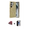 MARSİLYAN™- Galaxy S23 Ultra Kılıf Eksen Çizgi - Siyah Durable Full Glue Curved Hayalet Cam + Kırmızı Valdez Metal Kamera Lens