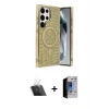 MARSİLYAN™- Galaxy S23 Ultra Kılıf Eksen Çizgi - Siyah Durable Full Glue Curved Hayalet Cam + Kamera Lens Koruma Cam - SF