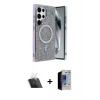 MARSİLYAN™- Galaxy S23 Ultra Kılıf Eksen Çizgi - Siyah Durable Full Glue Curved Hayalet Cam + Kamera Lens Koruma Cam - SF