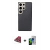 MARSİLYAN™- Galaxy S23 Ultra Kılıf Eksen Prime - Siyah Durable Full Glue Curved Cam + Valdez Metal Kamera Lens - KI
