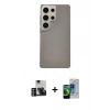 MARSİLYAN™- Galaxy S23 Ultra Kılıf Eksen Prime - Siyah Durable Full Glue Curved Cam + PVD Metal Kamera Lens - GD