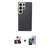 MARSİLYAN™- Galaxy S23 Ultra Kılıf Eksen Prime - Siyah Durable Full Glue Curved Cam + PVD Metal Kamera Lens - GD
