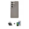 MARSİLYAN™- Galaxy S23 Ultra Kılıf Eksen Prime - Siyah Durable Full Glue Curved Cam + Kamera Lens Koruma Cam - SF