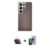 MARSİLYAN™- Galaxy S23 Ultra Kılıf Eksen Prime - Siyah Durable Full Glue Curved Cam + Kamera Lens Koruma Cam - SF