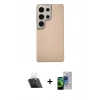 MARSİLYAN™- Galaxy S23 Ultra Kılıf Eksen Prime - Siyah Durable Full Glue Curved Cam + Kamera Lens Koruma Cam - SF