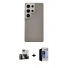 MARSİLYAN™- Galaxy S23 Ultra Kılıf Eksen Prime - Siyah Durable Full Glue Curved Hayalet Cam + PVD Metal Kamera Lens - GD