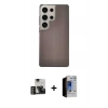 MARSİLYAN™- Galaxy S23 Ultra Kılıf Eksen Prime - Siyah Durable Full Glue Curved Hayalet Cam + PVD Metal Kamera Lens - GD