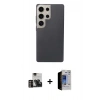 MARSİLYAN™- Galaxy S23 Ultra Kılıf Eksen Prime - Siyah Durable Full Glue Curved Hayalet Cam + PVD Metal Kamera Lens - GD