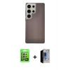 MARSİLYAN™- Galaxy S23 Ultra Kılıf Eksen Prime - Siyah Durable Full Glue Curved Hayalet Cam + Raze Metal Kamera Lens - GS