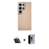MARSİLYAN™- Galaxy S23 Ultra Kılıf Eksen Prime - Siyah Durable Full Glue Curved Hayalet Cam + Kamera Lens Koruma Cam - SF