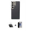 MARSİLYAN™- Galaxy S23 Ultra Kılıf Eksen Prime - Siyah Durable Full Glue Curved Hayalet Cam + Kamera Lens Koruma Cam - SF