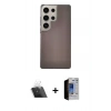 MARSİLYAN™- Galaxy S23 Ultra Kılıf Eksen Prime - Siyah Durable Full Glue Curved Hayalet Cam + Kamera Lens Koruma Cam - SF