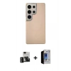 MARSİLYAN™- Galaxy S23 Ultra Kılıf Eksen Prime - Siyah Durable Full Glue Curved Hayalet Cam + PVD Metal Kamera Lens - SH