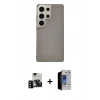 MARSİLYAN™- Galaxy S23 Ultra Kılıf Eksen Prime - Siyah Durable Full Glue Curved Hayalet Cam + PVD Metal Kamera Lens - SH