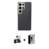 MARSİLYAN™- Galaxy S23 Ultra Kılıf Eksen Prime - Siyah Durable Full Glue Curved Hayalet Cam + PVD Metal Kamera Lens - SH