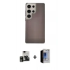 MARSİLYAN™- Galaxy S23 Ultra Kılıf Eksen Prime - Siyah Durable Full Glue Curved Hayalet Cam + PVD Metal Kamera Lens - SH