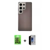 MARSİLYAN™- Galaxy S23 Ultra Kılıf Eksen Prime - Siyah Durable Full Glue Curved Hayalet Cam + Raze Metal Kamera Lens - SH