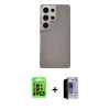MARSİLYAN™- Galaxy S23 Ultra Kılıf Eksen Prime - Siyah Durable Full Glue Curved Hayalet Cam + Raze Metal Kamera Lens - SH