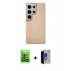 MARSİLYAN™- Galaxy S23 Ultra Kılıf Eksen Prime - Siyah Durable Full Glue Curved Hayalet Cam + Raze Metal Kamera Lens - SH