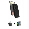 MARSİLYAN™- Galaxy S23 Ultra Kılıf İz Işık Koleksiyonu - Siyah Durable Full Glue Curved Cam + Kamera Lens Koruma Cam - SF