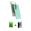 MARSİLYAN™- Galaxy S23 Ultra Kılıf İz Işık Koleksiyonu - Siyah Durable Full Glue Curved Hayalet Cam + Raze Metal Kamera Lens - SH