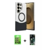 MARSİLYAN™- Galaxy S23 Ultra Kılıf Kozmos Form Özel Seri - Siyah 360 Mat Full Body Arka Koruyucu + Raze Metal Kamera Lens - LA
