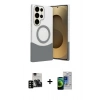MARSİLYAN™- Galaxy S23 Ultra Kılıf Kozmos Form Özel Seri - Siyah Durable Full Glue Curved Cam + PVD Metal Kamera Lens - SH
