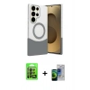 MARSİLYAN™- Galaxy S23 Ultra Kılıf Kozmos Form Özel Seri - Siyah Durable Full Glue Curved Cam + Raze Metal Kamera Lens - SH