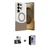 MARSİLYAN™- Galaxy S23 Ultra Kılıf Kozmos Form Özel Seri - Siyah Durable Full Glue Curved Hayalet Cam + PVD Metal Kamera Lens - GD