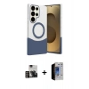 MARSİLYAN™- Galaxy S23 Ultra Kılıf Kozmos Form Özel Seri - Siyah Durable Full Glue Curved Hayalet Cam + PVD Metal Kamera Lens - GD