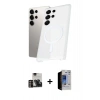 MARSİLYAN™- Galaxy S23 Ultra Kılıf Kutup Minimal - Siyah Durable Full Glue Curved Hayalet Cam + PVD Metal Kamera Lens - GD