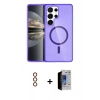MARSİLYAN™- Galaxy S23 Ultra Kılıf Nova Asil Prime - Siyah Durable Full Glue Curved Hayalet Cam + Kırmızı Metal Kamera Lens