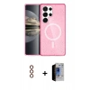 MARSİLYAN™- Galaxy S23 Ultra Kılıf Nova Asil Prime - Siyah Durable Full Glue Curved Hayalet Cam + Kırmızı Metal Kamera Lens