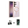 MARSİLYAN™- Galaxy S23 Ultra Kılıf Nova Işık Özel Seri - Şeffaf 360 Full Body Arka Koruyucu + PVD Metal Kamera Lens - SH
